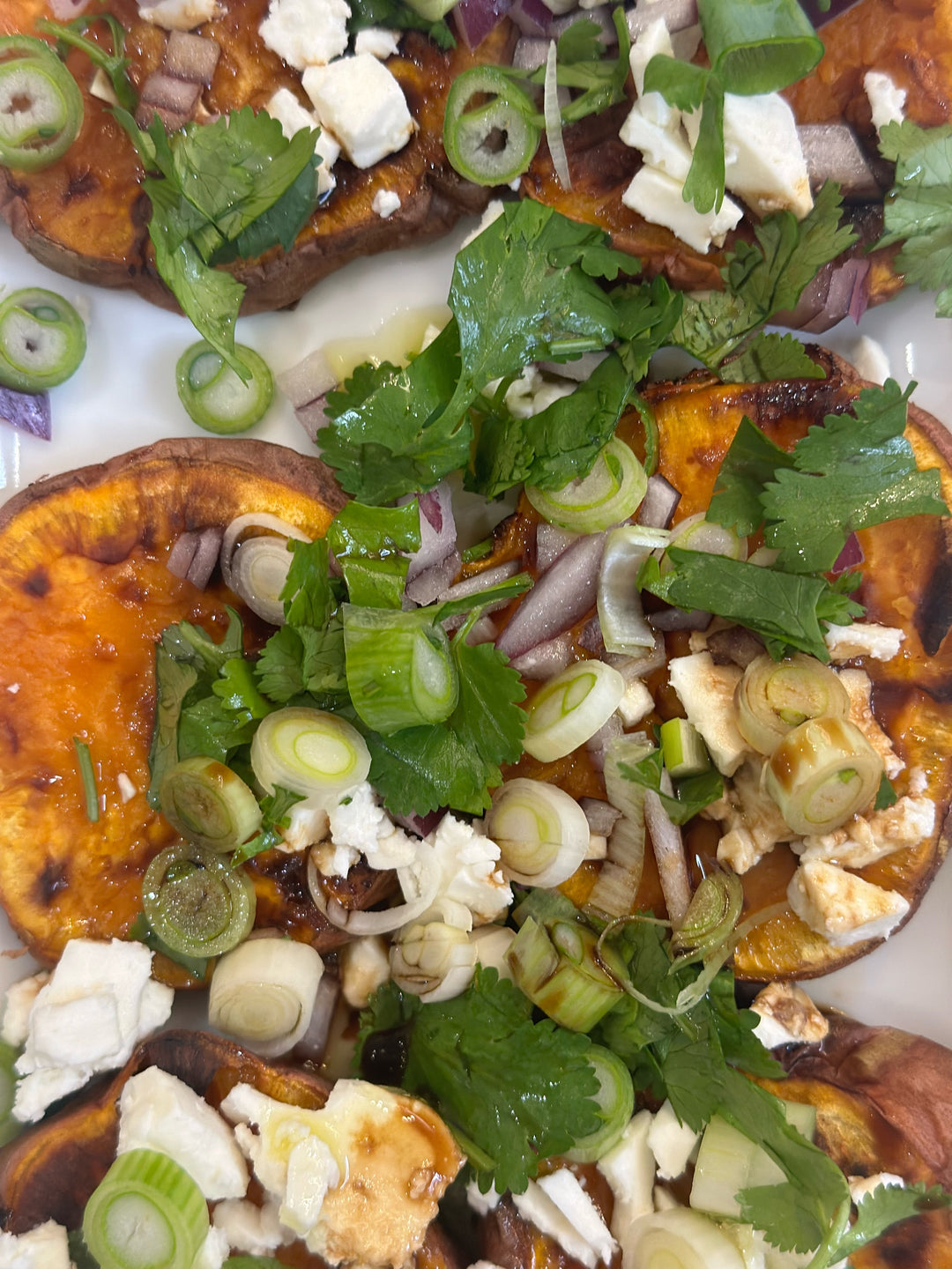 Dressed-Up Sweet Potatoes with Herbs, Feta & Balsamic Drizzle