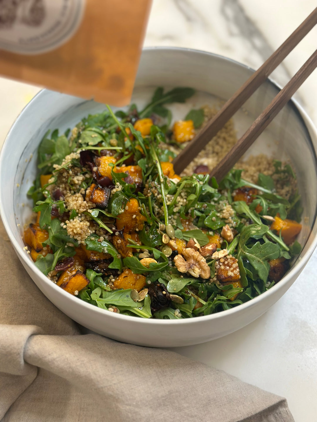 Fall Arugula Salad with Roasted Sweet Potatoes, Avocado & Haley’s Pantry OG Granola